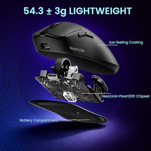 Image of Ant Esports Diamondback 55 Smartchoice Wireless Gaming Mouse, Tri-Mode 2.4GHz Bluetooth Wired, PixArt PAW3311 Sensor, 24000 DPI, 1000Hz Polling Rate, 54g Superlight, 300mAh Battery, PC Xbox Mac PS