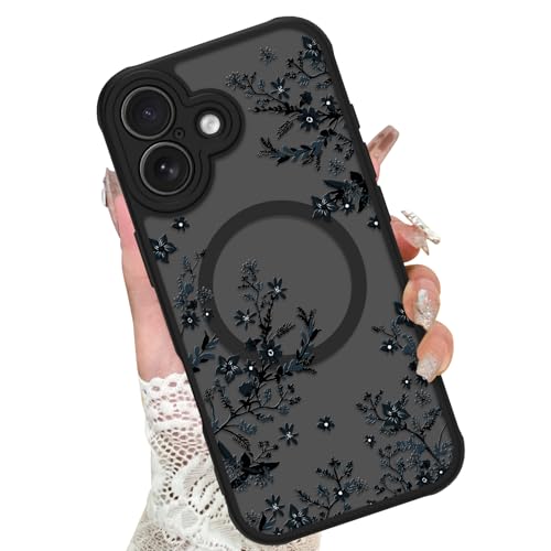 Image of KANGHAR Case for iPhone 16 Plus Florals Pattern | [Compatible with Magsafe] Cute Flower Branch Protective Magnetic Case for Girls Women Men