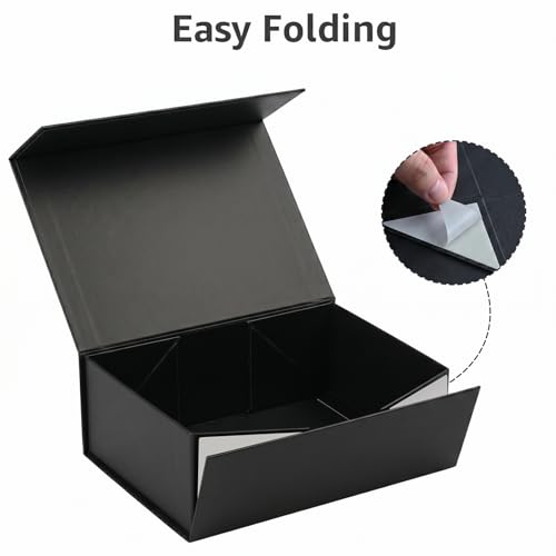 Image of LIFELUM 5 Pack Black Collapsible Gift Boxes 9.5 x 7 x 3.5 inch with Magnetic Lids, Ribbon, Greeting Cards, Shredded Paper Filler for Father's Day, Groomsmen, Holiday, Christmas Presents