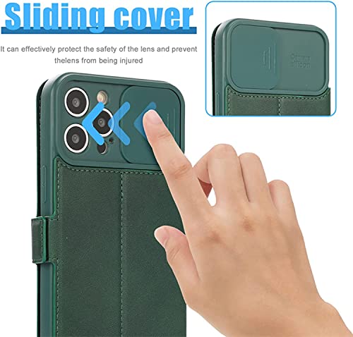 Étui portefeuille iPhone 13 Pro Max cuir clapet magnétique vert - 2