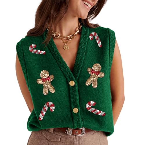 Damen-Weihnachtsweste, Y2K, V-Ausschnitt, hässlicher...