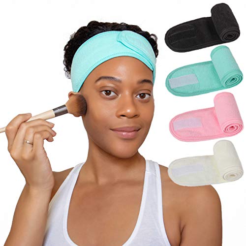 ZRQ 4 PCS Face Wash Head Wrap Makeup Headband, Facial Headband Make Up Wrap for Face Washing, Bathing, Showers (Black+Pink+Green+Yellow)