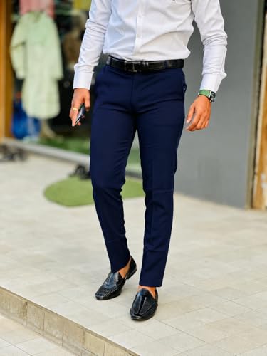 Image of Mens Solid Polyester Twill Slim Fit Formal Pants | Lightweight and Breathable Fabric | Flat Front Design | Ideal for Office, Travel & Semi-Formal Occasion