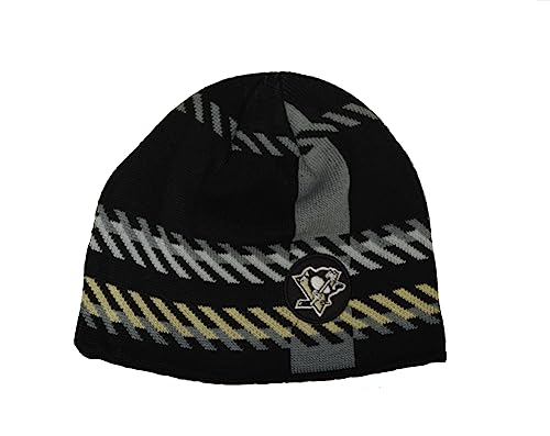 47 Pittsburgh Penguins Old Time Hockey (OTH) Cuffless Rugby Stripe Beanie Hat - NHL Knit Skull Cap