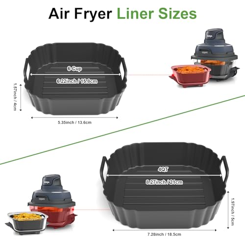 Image of Square Silicone Air Fryer Liners for Ninja Crispi FN101GY FN101SG FN101ST FN101MT FN101PL Large for 4Qt, Small for 6Cup, Reusable Basket Trays, 4-in-1 Portable Glass Airfryer Accessories