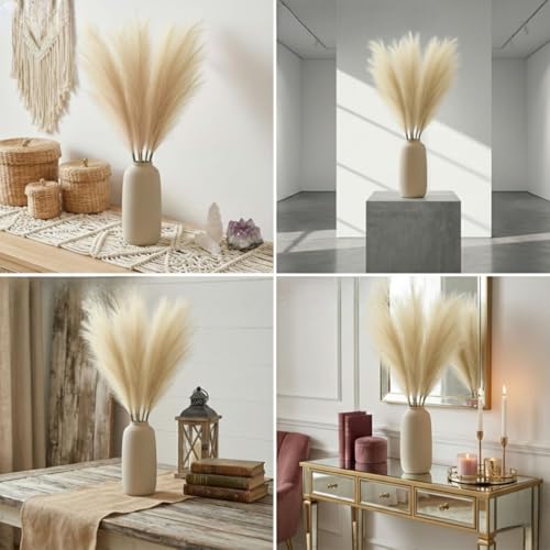 Image of Pack of 4 Pcs Artificial Flowers Faux Pampas Grass Small Fake Flower Plant for Home Decor, Office, Bedroom, Living Room, Table Decoration, Dried Plants (Without Vase Pot) (Off White)