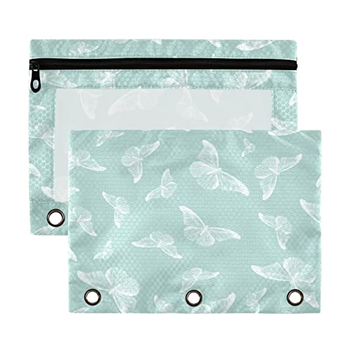 Butterfly on Teal - Estuche para lápices de 3 anillos, 2 unidades, transparente, impermeable, de plástico, con cremallera, organizador de documentos de oficina