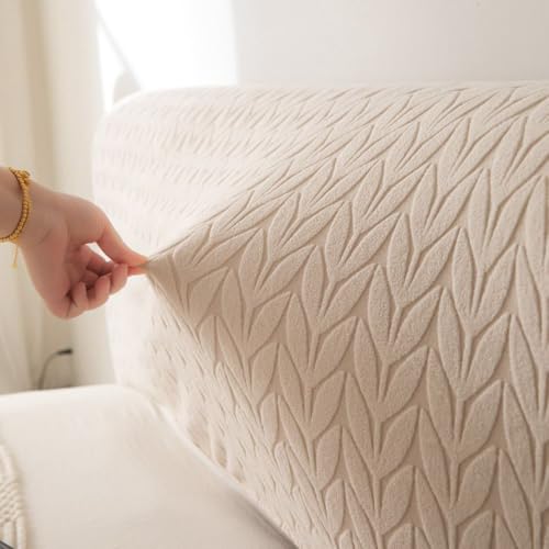 Image of HOMETHREADS Stretchable Lycra /Velvet Headboard Cover | Soft, Dust-Proof & Wrinkle-Resistant Bed Back Protector | Fits Leather, Wooden & Fabric Bedsides |for 5ft to 5.5ft Beds | (Cream, 150x65Cm)