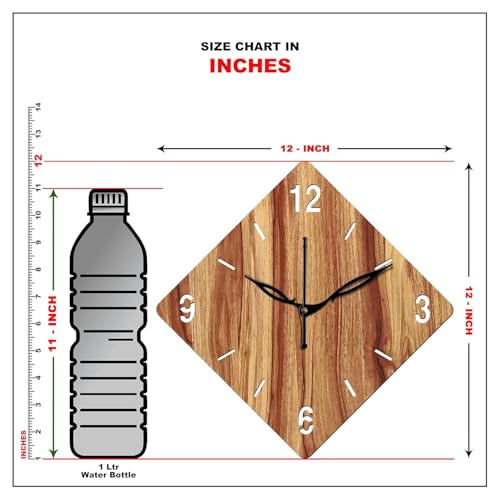 Image of SKYVILLA 12 Inch Wooden MDF Rhombus Analog Wall Clock with English Numerals | Silent Quartz Movement | Lightweight Without Glass Design for Home