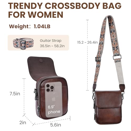 Image of HESHE Small Leather Crossbody Bag for Women RFID Phone Purse with Card Slot | Anti Theft,Genine Leather,Wide Adjustable Strap,Multi-Pocket Fits 6.9 inch Phone Trendy Shoulder Cross Body Bag for Daily,Travel