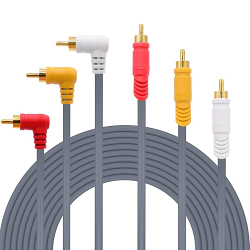 YARCHONN 3 RCA Audio Video Cable Compuesto, 3 RCA Macho a 90 grados Macho AV TV Estéreo Componente Audio Cable para Set-Top Box, Altavoz, Amplificador, Reproductor DVD -3M /9.8FT