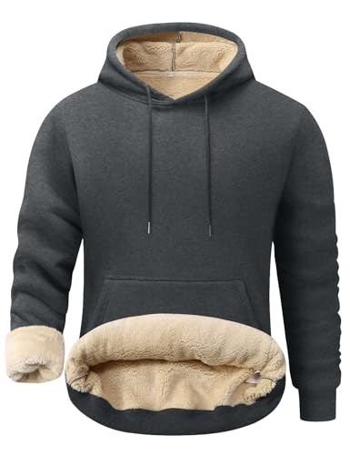 Kissonic Men's Fleece Hoodie Pullover Long Sleeve Sherpa Lined Warm Hooded Sweatshirt