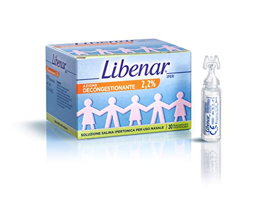 Libenar Iper Flaconcini Soluzione Fisiologica Salina, Ipertonica Decongestionante per Liberare e Detergere il Naso di Bambini e Neonati - 30 Flaconcini da 5 ml