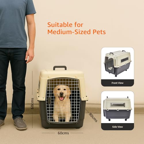 Image of Amazon Basics Heavy Duty Pet Airline Carrier | IATA Approved Large Pet Carrier | Travel Pet Kennel | Suitable for Large Size Dogs | Breathable & Washable | 36 Inches