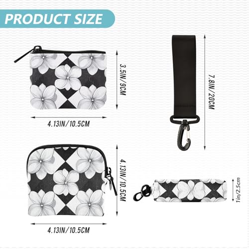 Checkered Black and White Pattern FLOWERs Women's Coin Pouches Card Holder Small Portable Credit Card Wallet Organizer with Wristlet Strap for Women 2 Packs4