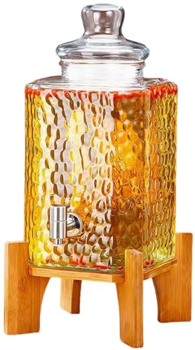 ドリンクサーバー 冷水筒 ドリンクピッチャー ガラス貯蔵タンク 大容量 10L ガラスポット 保存瓶 ガラスジャグ ステンレス蛇口付き 梅酒 ジュース ビール 保存容器 密閉缶 キッチン収納 家庭用 業務用 (ステンレスの蛇口,5L)の商品画像（Amazon）