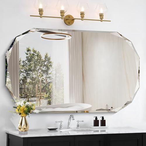 GLASHOM Frameless Bathroom Mirror, 30x48 inch Beveled Bathroom Mirror Wall