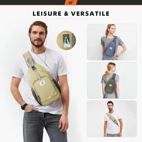 Image of SKYSPER Sling Bag RFID Crossbody Sling Backpack Cross Body Shoulder Bag Travel Hiking Daypack for Women Men(Khaki)