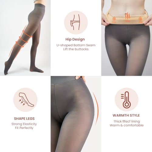 Image of X-CHENG Women Fleece Lined Tights Fake Translucent Sheer Thermal Tights