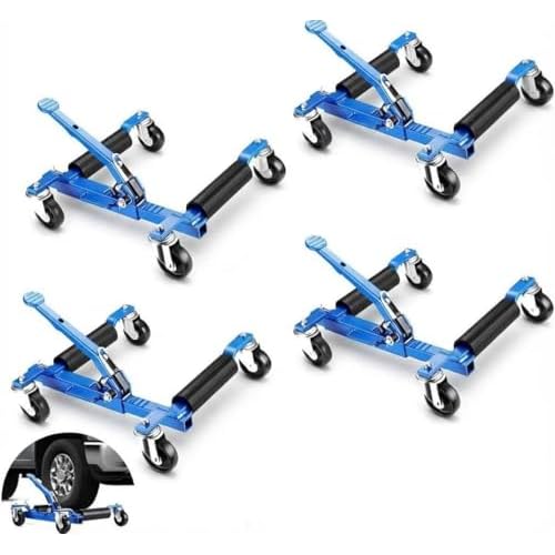 Wheel Dolly Jack, 4-Pack Aluminum Wheel Dolly Car Skate - 3000LBS Capacity,Heavy Duty Vehicle Positioning with Ratcheting Foot Pedal, Tire Jack for Ca