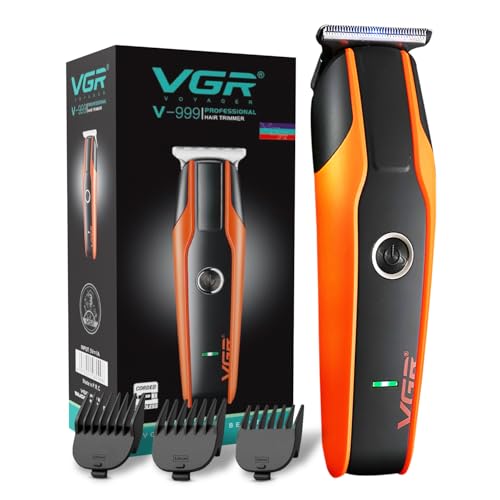 VGR V-999 Professional Hair Trimmer for Men | Precision T-Blades, Turbo Function, 4 Adjustable Guide Combs, LED Indicator, 1.5-Hour Charge, 120-Min Runtime, Cordless & Corded Use – Orange