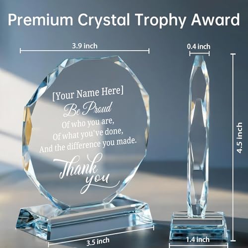 Image of Personalized Crystal Trophy Award - Custom Awards and Trophies for Employees, Coworkers, Boss - Retirement, Farewell, Appreciation, Recognition Gifts - Custom Plaques