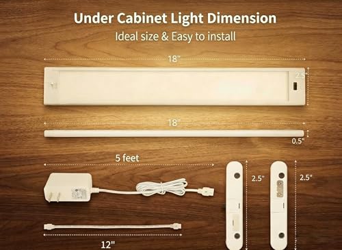 Image of 18 Inch Under Cabinet Lights Plug in, Wave Sensor LED Kitchen Lights Under Cabinet 5CCT Stepless Dimmable Counter Lighting, Aluminum Linkable Workbench Light Bar Over Sink 450LM 8W（NEW）