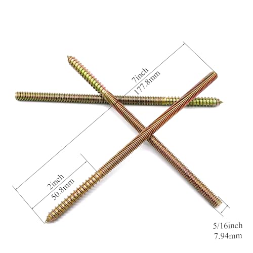 Image of 7 Pack 5 /16-18 x 7 Inch Hanger Bolts - Double Headed 5 /16-18 inch Wood Dowel Screw - Self-Tapping Furniture Screws - Double Threaded Rods 177.8mm Length