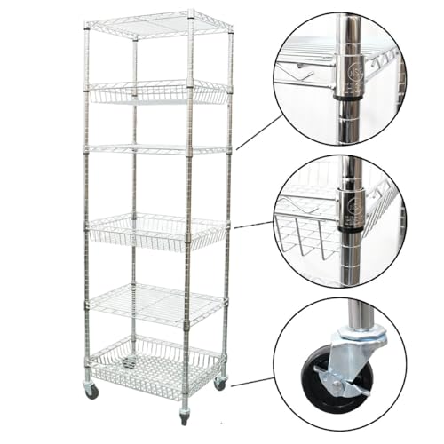 Estante De Aço Cromado 6 Prateleiras Rack Aramado C/Rodizio