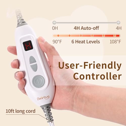 Image of Bearhug Heated Throw Blanket, 50 inchx60 inch Electric Throw, Grey Flower Patterns Faux Fur & Warm Sherpa, 4h Auto-Off Timer & 6 Heating Levels,ETL Certified, Machine Washable, Gift Box