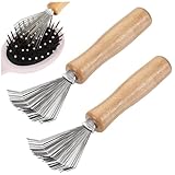 Detergente per spazzole per capelli 2 pezzi Detergente per spazzola per capelli da 4, 5 pollici con manico con scanalatura in legno e rastrello in filo metallico fine Pettine portatile per spazzola p