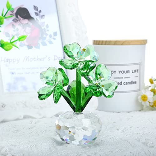 Qfkris Crystal Flower Dreams Four-Leaf Clover Figurine Collectibles Crystal Ornament #TOP3