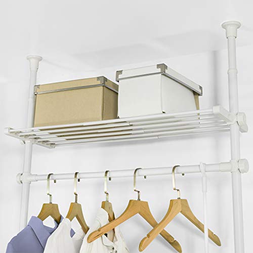 SoBuy KLS07-W Kledingrek Telescopisch Opbergsysteem met 1 Bar 3 Planken en 1 Vorkkleding - Staal Plastic – Wit - Image 7