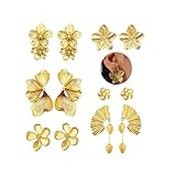 Gold Flower Chunky Earrings for Women Statement Floral Leaf Earrings Fashion Large Irregular Earring Big Fall Flower Stud Dangle Earring Set