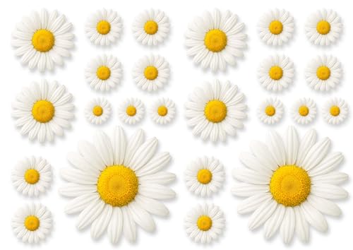 24PCS Daisy Vinyl Car Sticker Scratch Cover White Flower Bumper Decal for Automotive Motocycle Home Decor Laptops Waterproof Vehicle Decals in 5.5 3 2 1.3 Inch Sizes