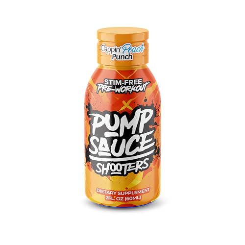 Image of Pump Sauce Pre-Workout Shooters - 2 oz Bottles, 12 Pack, Sour Gummy Worms and Clappin Peach Punch, No Caffeine, Full Spectrum Liquid, Gluten Free, Vegan, Zero Sugar
