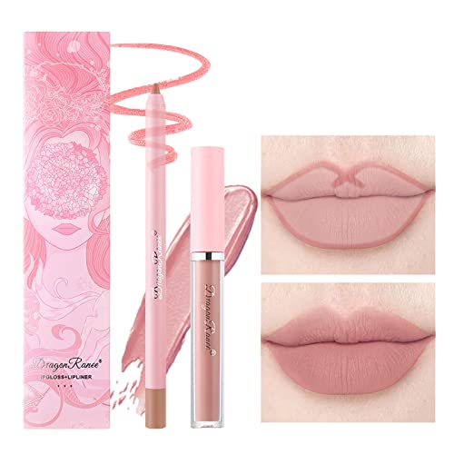 2Pcs Lip Liner Pencil And Lipstick Set,Velvety Matte Cream Liquid Lipstick Plumper Lip Gloss Lip Crayon Long Lasting Waterproof High Pigmented Lip Colors Not Fade No Smudge Lip Stain Makeup Gift Kit For Women Girls (#12) #TOP2