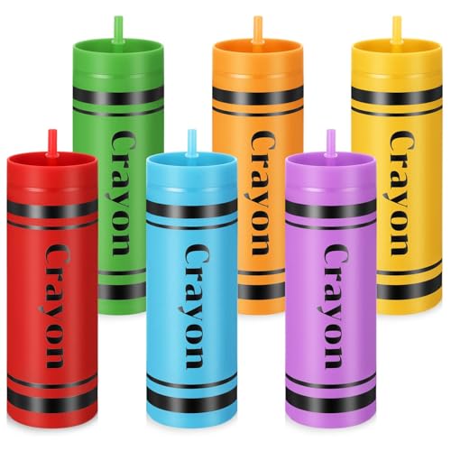 Baderke 6 Pcs Graduation Gifts 2026 16 oz Crayon Colored Skinny Tumblers with Lid and Straw Plastic Reusable Cups Bulk for Class of 2026 Graduate College Students Women Men Party Favors