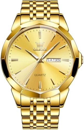 OLEVS Watch for Men Diamond Business Dress Analog Quartz Stainless Steel Waterproof Luminous Date Two Tone Luxury Casual Wrist Watch