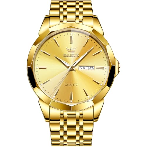 OLEVS Watch for Men Diamond Business Dress Analog Quartz Stainless Steel Waterproof Luminous Date Two Tone Luxury Casual Wrist Watch