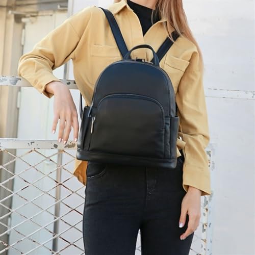 Casual Daypack Women's Fashion Backpacks Genuine Leather Handbags Travel Bags Business Laptop Bags Briefcases (Color : Black, Size : Large)3