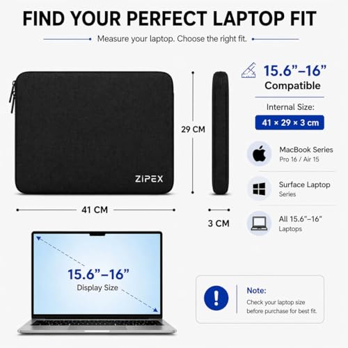 Image of Photon Laptop Sleeve 15.6 inch InchLaptop Case with Charger Pouch | Waterproof Laptop Sleeve | Laptop Cover Bag, Black