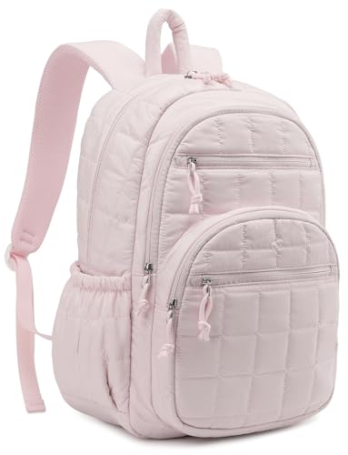 CLOKARS Mochila acolchoada para mulheres, trabalho e meninas, bolsa escolar moderna com compartimento para laptop, rosa, 15.6in, Mochila Puffer