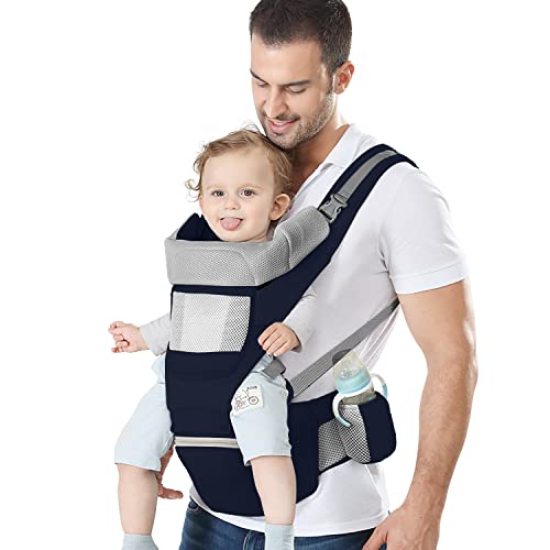 Image of YSSKTC Baby Carrier Ergonomic Infant Carrier with Hip Seat Kangaroo Bag Soft Baby Carrier Newborn to Toddler 7-45lbs Front and Back Baby Holder Carrier for Men Dad Mom (Blue)