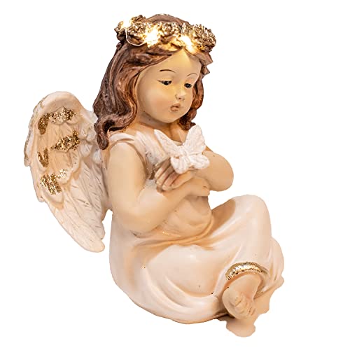 Floryden Christmas Lighted Angel With Butterfly Figurine, Girl Angels Figurines With Golden Wreath 6/8H Timer For Holiday Christmas Decor cover