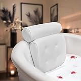 Essort Bathtub Pillow, Large Spa 3D Air Mesh Bath Pillow, Luxury Comfortable Soft Bath Cushion Headrest, for Head Neck Shoulder Support Backrest, Fits Any Size of Tubs（White）