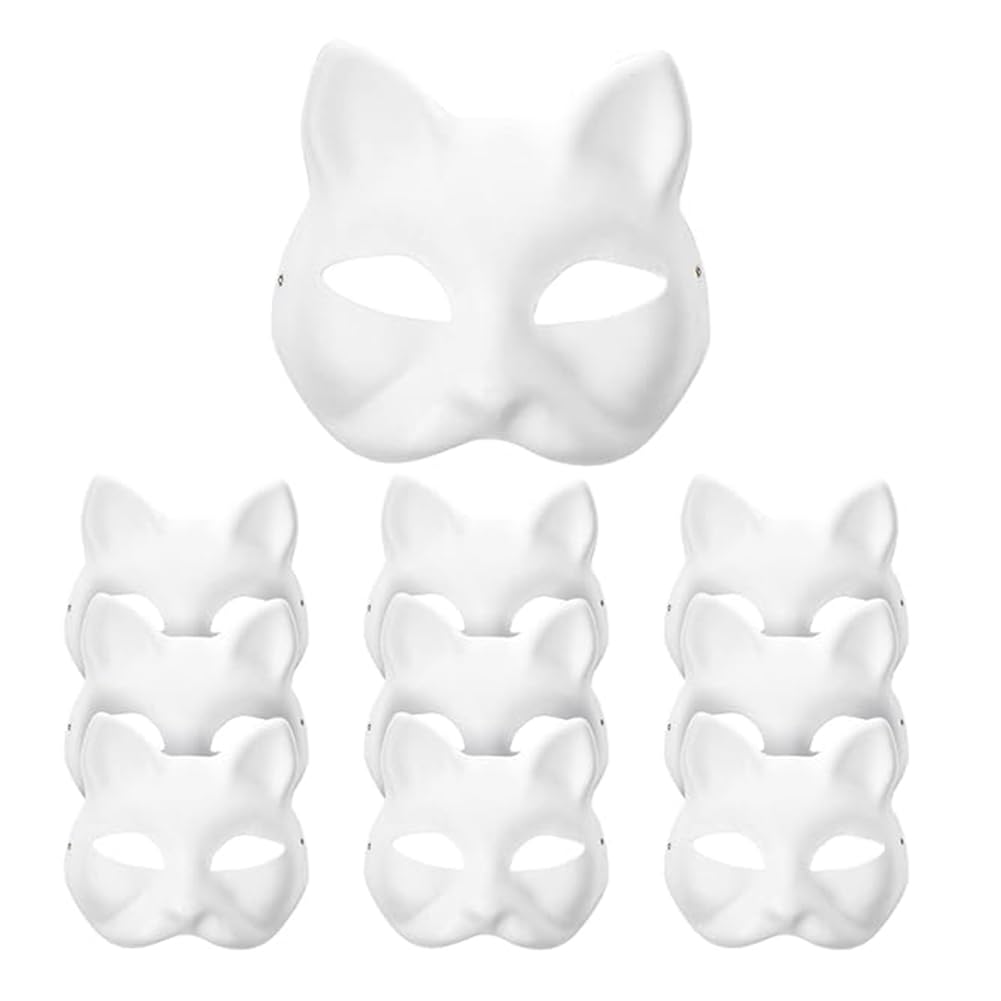 BNvxr 10 PCS Cat Masks Anime Cosplay Mask Hand Painted Design Mask Masquerade Dance Parties Personality Design Mask DIY Printable Cat Fox Face Animal Cosplay Masks For Party Decorating