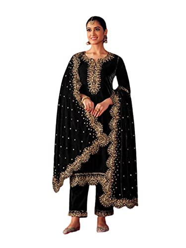 Costume indien pour femme musulmane en velours noir prêt à porter