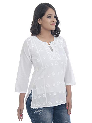 Image of Sanvi Colections Hand Embroidered (Lucknowi Chikankari) YOG luppi Short top Kali Pattern for Women A095