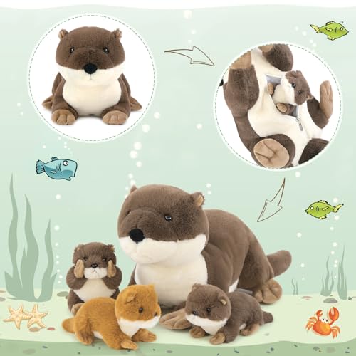 Image of MaoGoLan 4pc River Otter Stuffed Animal with 3 Babies Inside-24in Giant Lifelike Soft Otter Plush Toys-Cuddly Wildlife Stuffed Animal for Kids